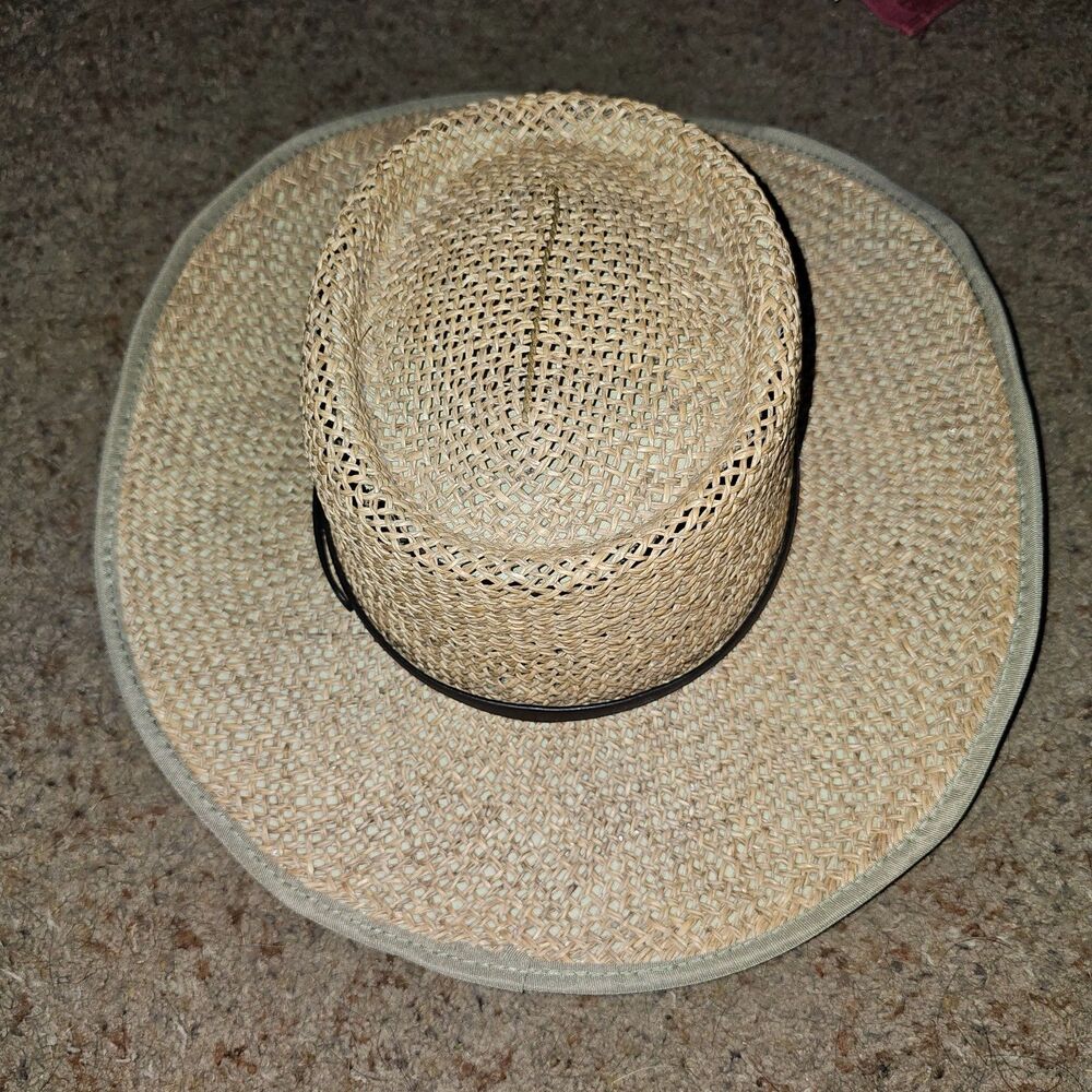 HBY Miami Wide Brim Sun Hat Tan & White Straw Women’s Bendable Rim Men One Size